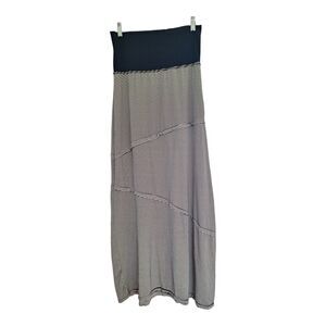 Max Studio Maxi Skirt Foldover Waistband Black White Striped Stretch Size Medium